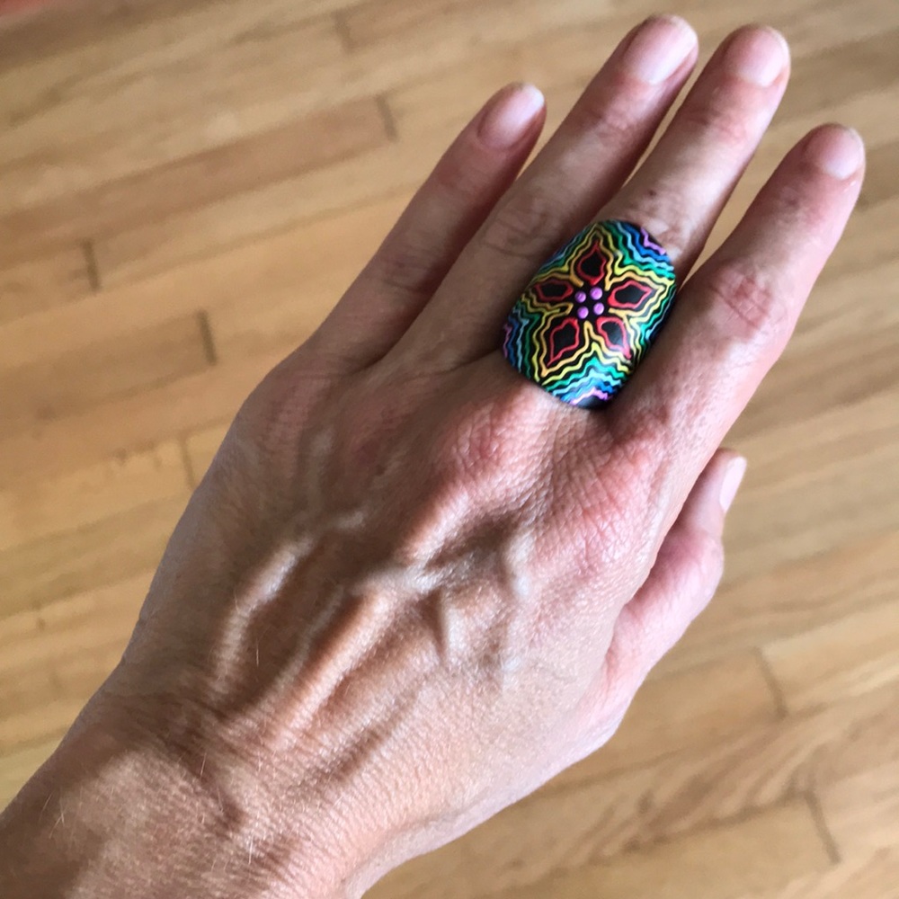 🌈Hand Painted Rings on Coconut Shell🌈 - Picture 4 of 7